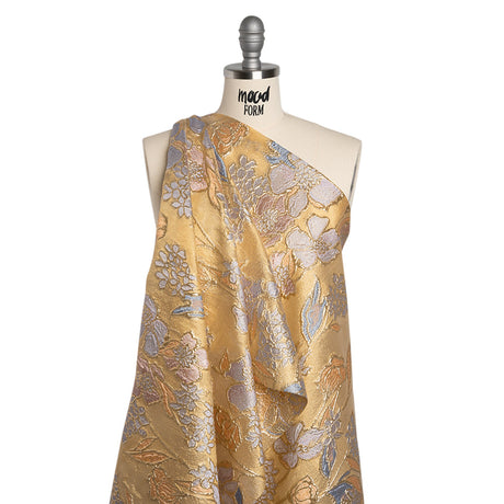 Metallic Burnout Brocade - Gold, Lilac and Country Blue Festive Florals