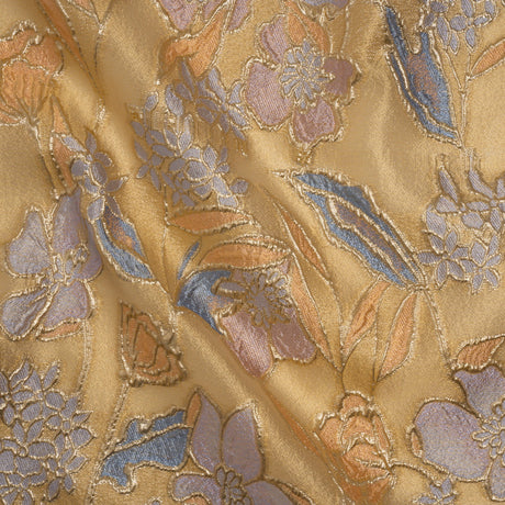 Metallic Burnout Brocade - Gold, Lilac and Country Blue Festive Florals