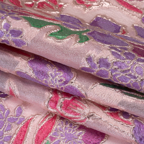 Metallic Burnout Brocade - Purple, Pink and Rose Gold Festive Florals