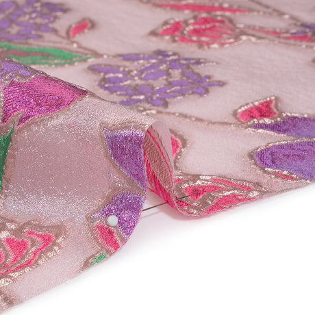 Metallic Burnout Brocade - Purple, Pink and Rose Gold Festive Florals