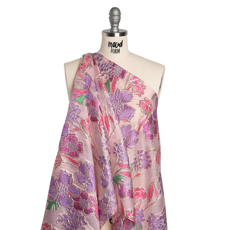 Metallic Burnout Brocade - Purple, Pink and Rose Gold Festive Florals