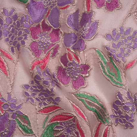 Metallic Burnout Brocade - Purple, Pink and Rose Gold Festive Florals