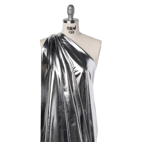 Foiled Faux Leather Stretch Knit - Silver with White Backing - Alison Collection