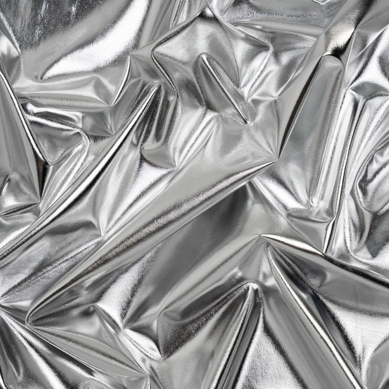 Foiled Faux Leather Stretch Knit - Silver with White Backing - Alison Collection