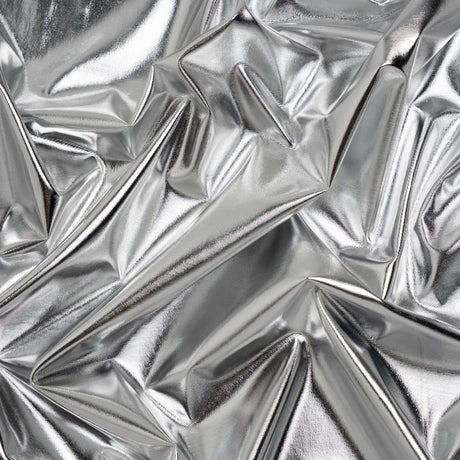 Foiled Faux Leather Stretch Knit - Silver with White Backing - Alison Collection