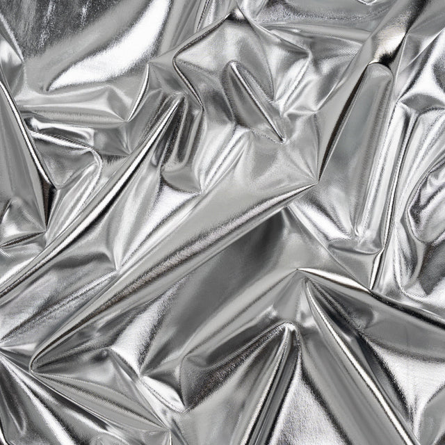 Foiled Faux Leather Stretch Knit - Silver with White Backing - Alison Collection