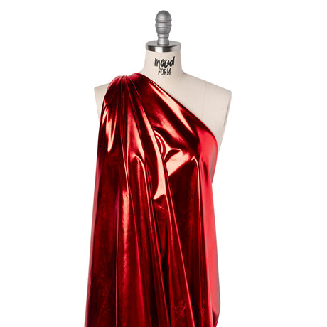 Foiled Faux Leather Stretch Knit - Red - Alison Collection