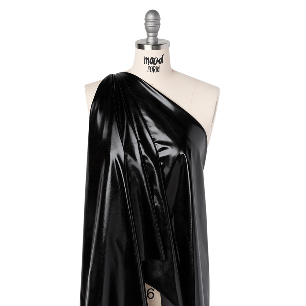Foiled Faux Leather Stretch Knit - Black - Alison Collection