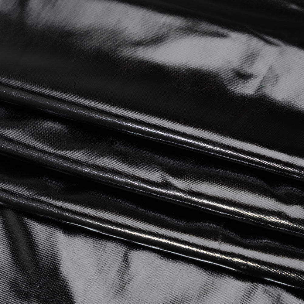 Foiled Faux Leather Stretch Knit - Black - Alison Collection