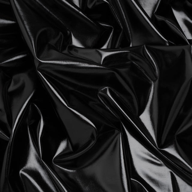 Foiled Faux Leather Stretch Knit - Black - Alison Collection