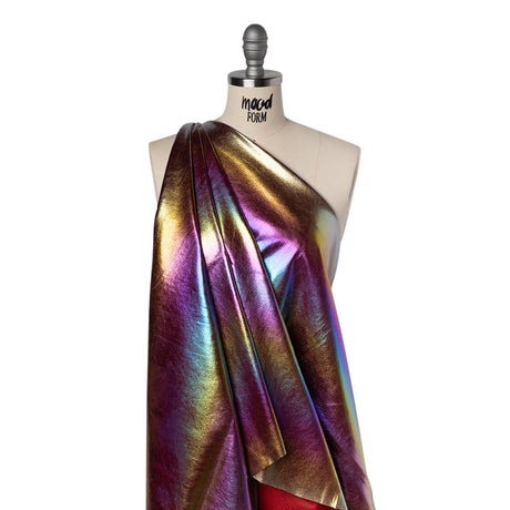 Crinkled Metallic Faux Leather - Silver, Yellow and Fuchsia Ombre - Adriana Collection