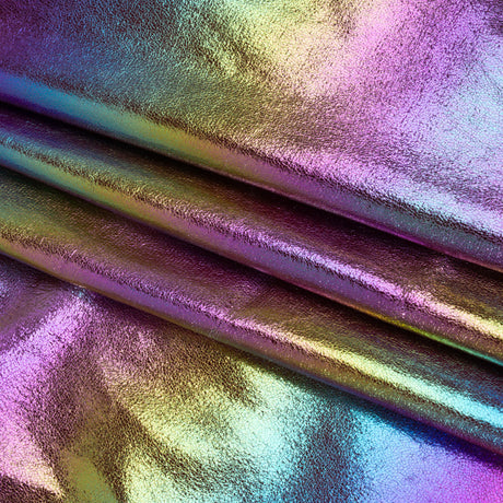 Crinkled Metallic Faux Leather - Silver, Yellow and Fuchsia Ombre - Adriana Collection