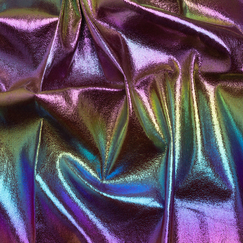 Crinkled Metallic Faux Leather - Silver, Yellow and Fuchsia Ombre - Adriana Collection