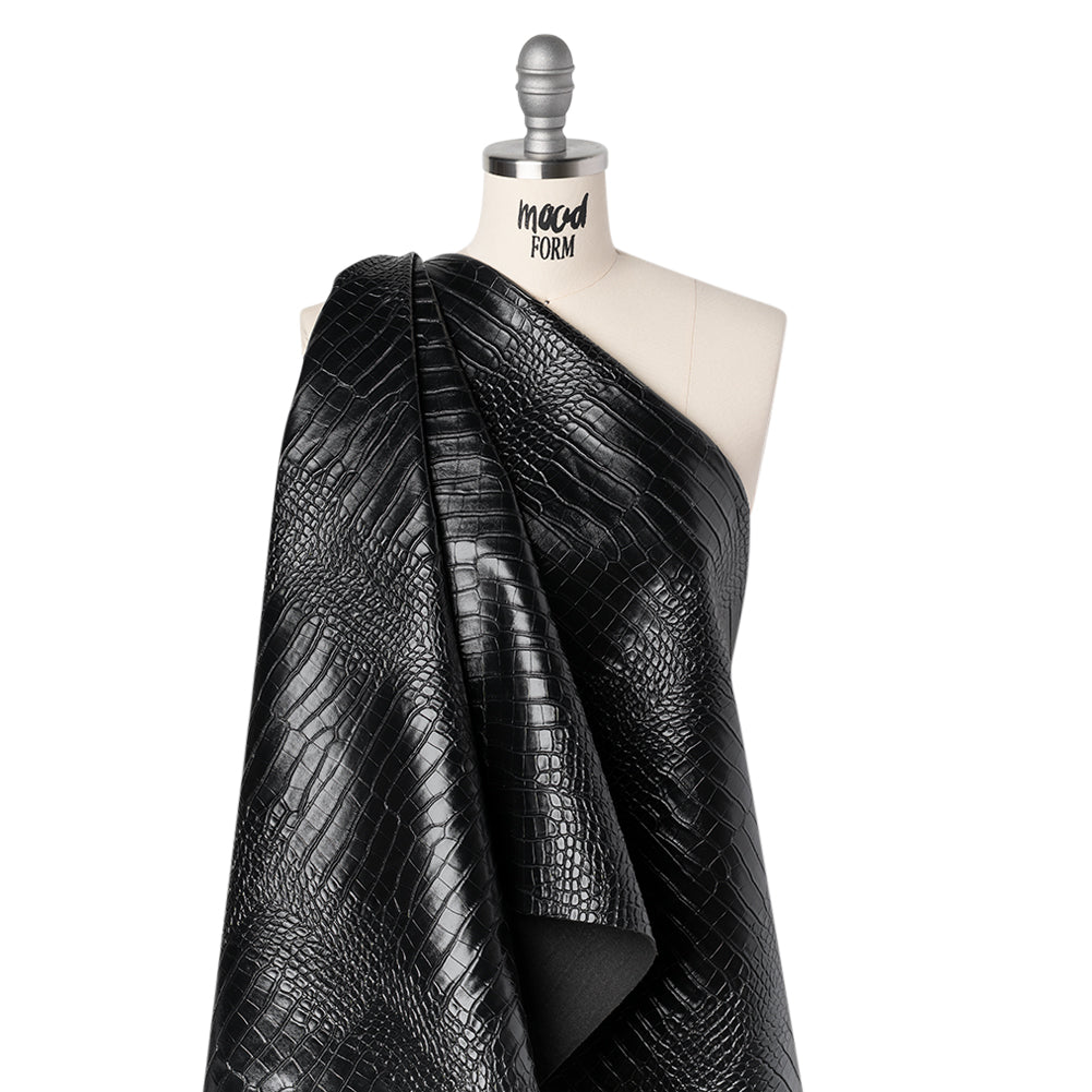 Crocodile Faux Leather Vinyl - Black - Kristin Collection