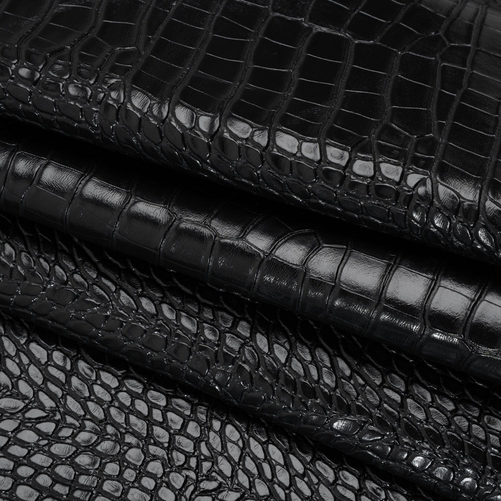 Crocodile Faux Leather Vinyl - Black - Kristin Collection