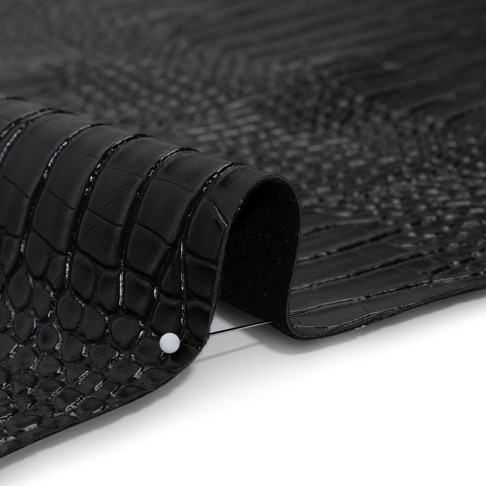 Crocodile Faux Leather Vinyl - Black - Kristin Collection