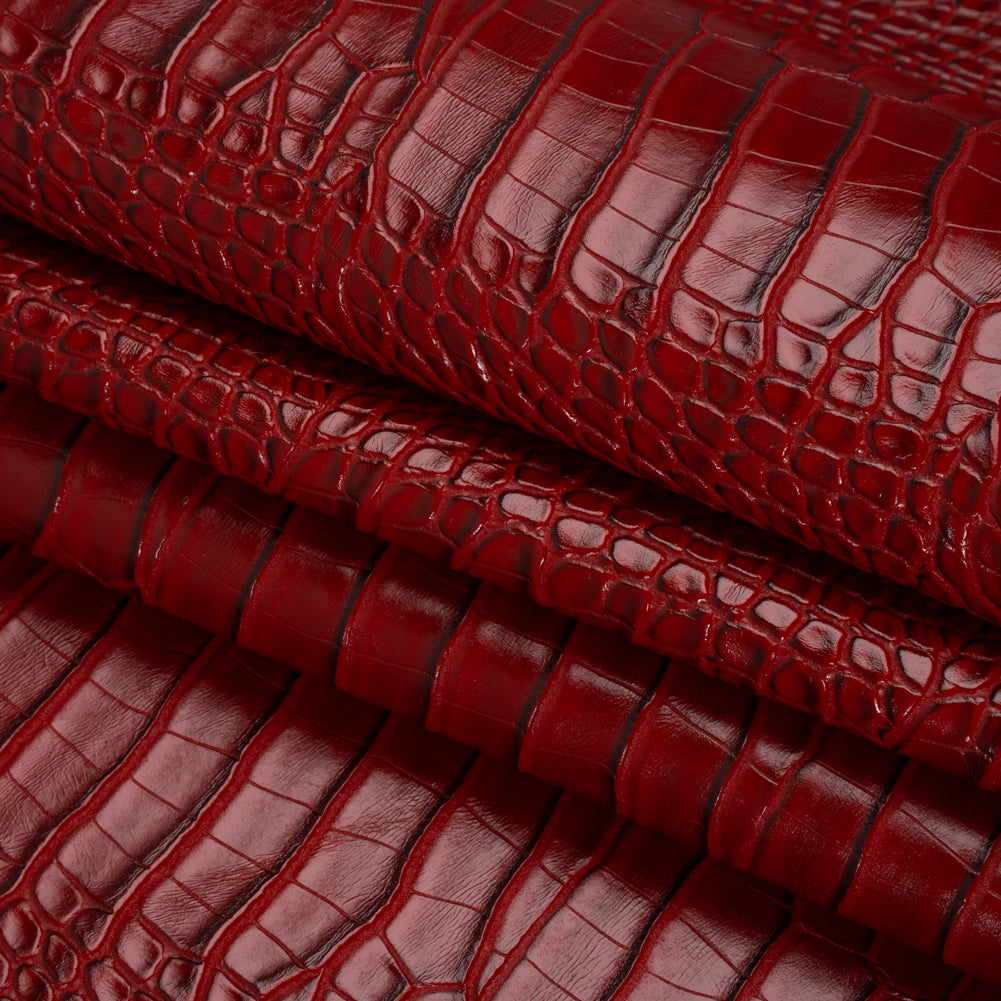 Crocodile Faux Leather Vinyl - Tango Red - Kristin Collection