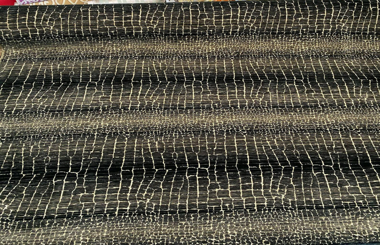 Fourwind Snake Scale Latex Backed Tfa Chenille Upholstery Fabric - Black Grey Beige Brown Snake Scale Pattern, 58" Width (1 Yard)