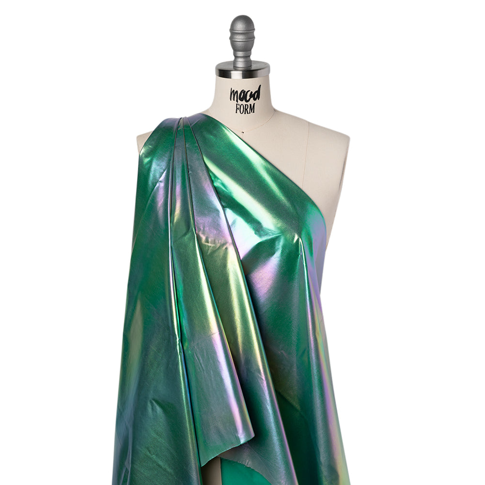 Metallic Lame Jacketing - Pastel Rainbow Ombre Stripe on Kelly Green - Inez Collection