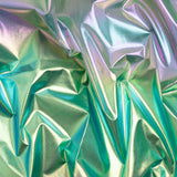 Metallic Lame Jacketing - Pastel Rainbow Ombre Stripe on Kelly Green - Inez Collection