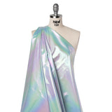 Metallic Lame Jacketing - Pastel Rainbow Ombre Stripe on Pale Blue - Inez Collection