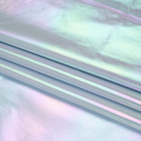 Metallic Lame Jacketing - Pastel Rainbow Ombre Stripe on Pale Blue - Inez Collection