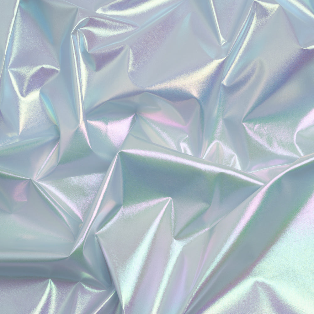 Metallic Lame Jacketing - Pastel Rainbow Ombre Stripe on Pale Blue - Inez Collection