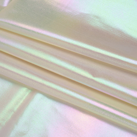 Metallic Lame Jacketing - Pastel Rainbow Ombre Stripe on Ivory - Inez Collection