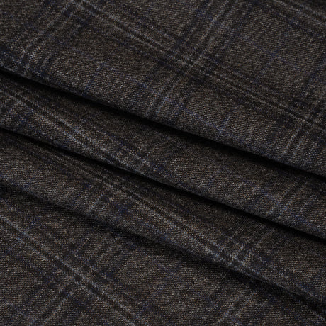 Super 130s Wool Twill Suiting Made in Italy - Charcoal Gray and Navy Plaid - Deadstock