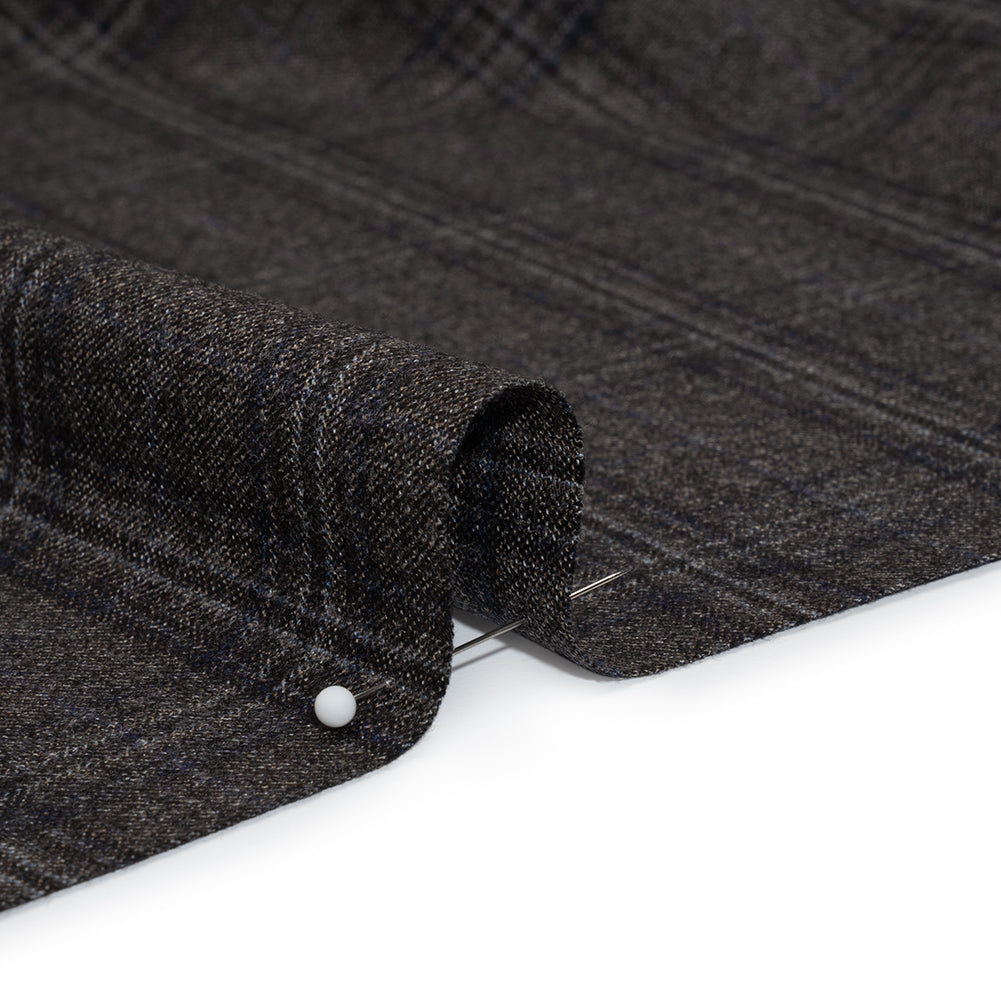 Super 130s Wool Twill Suiting Made in Italy - Charcoal Gray and Navy Plaid - Deadstock