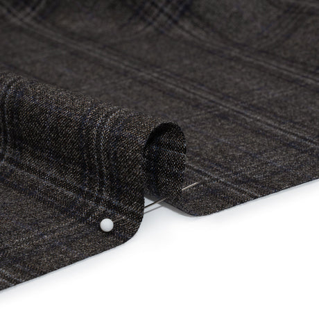 Super 130s Wool Twill Suiting Made in Italy - Charcoal Gray and Navy Plaid - Deadstock