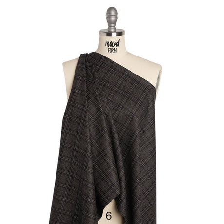 Super 130s Wool Twill Suiting Made in Italy - Charcoal Gray and Navy Plaid - Deadstock
