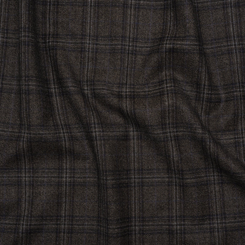 Super 130s Wool Twill Suiting Made in Italy - Charcoal Gray and Navy Plaid - Deadstock