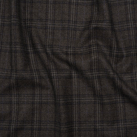 Super 130s Wool Twill Suiting Made in Italy - Charcoal Gray and Navy Plaid - Deadstock