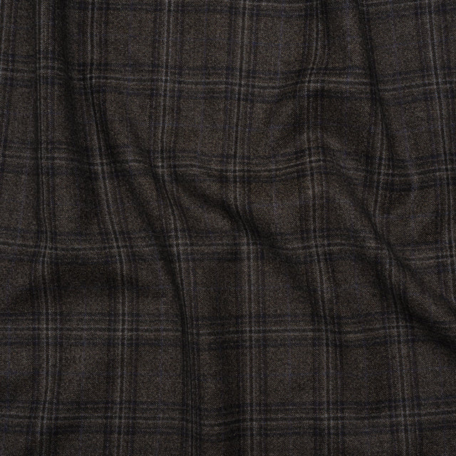Super 130s Wool Twill Suiting Made in Italy - Charcoal Gray and Navy Plaid - Deadstock
