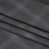 Super 130s Wool Twill Suiting Made in Italy - Gray and Sky Blue Plaid - Deadstock
