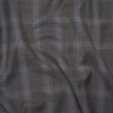 Super 130s Wool Twill Suiting Made in Italy - Gray and Sky Blue Plaid - Deadstock