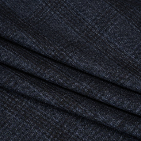 Super 130s Wool Suiting Made in Italy - Dark Blue and Black Plaid - Deadstock