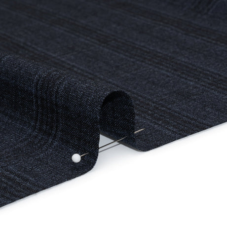 Super 130s Wool Suiting Made in Italy - Dark Blue and Black Plaid - Deadstock