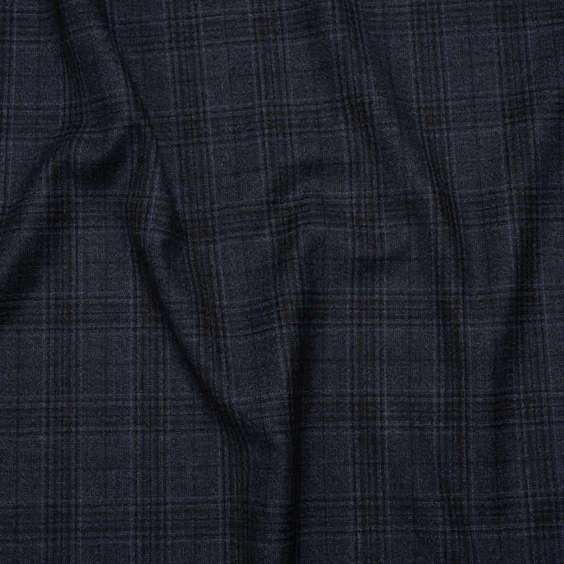 Super 130s Wool Suiting Made in Italy - Dark Blue and Black Plaid - Deadstock