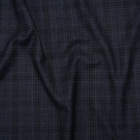 Super 130s Wool Suiting Made in Italy - Dark Blue and Black Plaid - Deadstock
