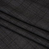 Super 130s Wool Suiting Made in Italy - Charcoal, Black and Brown Plaid - Deadstock