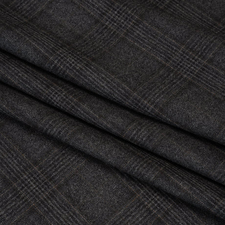 Super 130s Wool Suiting Made in Italy - Charcoal, Black and Brown Plaid - Deadstock