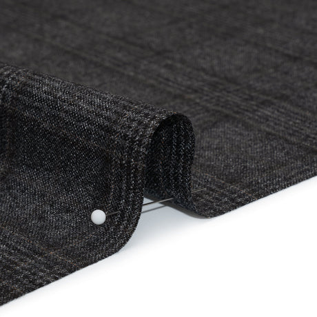 Super 130s Wool Suiting Made in Italy - Charcoal, Black and Brown Plaid - Deadstock