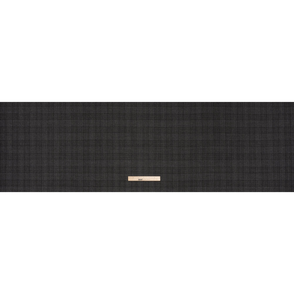 Super 130s Wool Suiting Made in Italy - Charcoal, Black and Brown Plaid - Deadstock