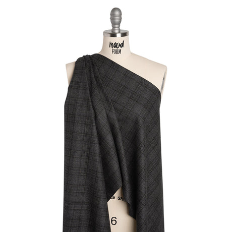 Super 130s Wool Suiting Made in Italy - Charcoal, Black and Brown Plaid - Deadstock