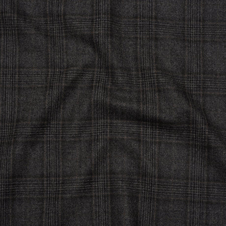 Super 130s Wool Suiting Made in Italy - Charcoal, Black and Brown Plaid - Deadstock