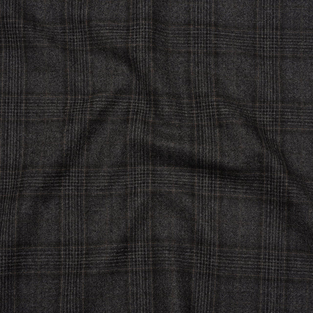 Super 130s Wool Suiting Made in Italy - Charcoal, Black and Brown Plaid - Deadstock