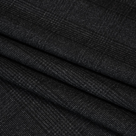 Super 110s Wool Twill Suiting Made in Italy - Black and White Glen Plaid - Deadstock