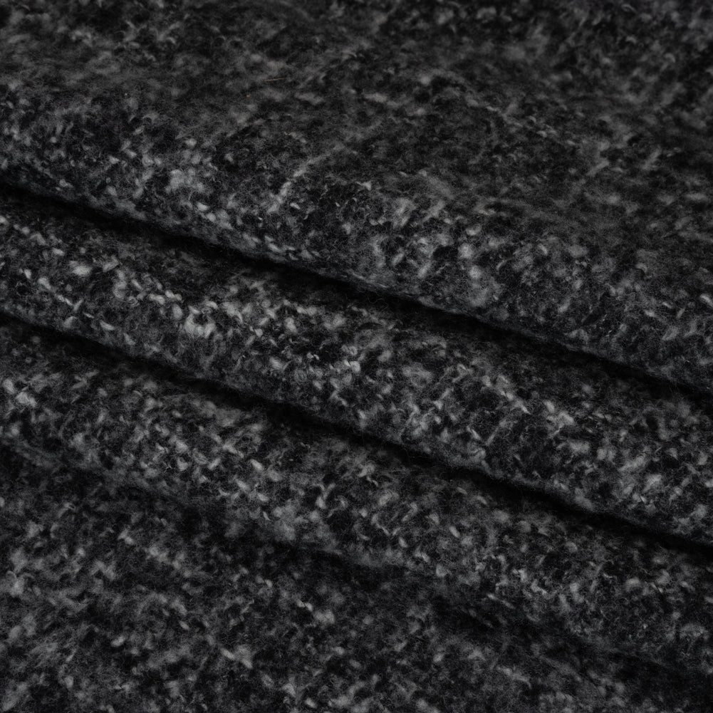 Plush Brushed Wool and Alpaca Boucle Coating Made in Italy - Black and White Heathered - Deadstock
